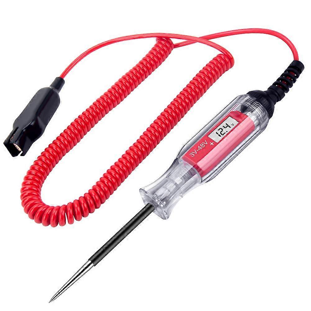 Digital LCD Circuit Tester 3-48V, 140-Inch Extended Wire, Stainless Probe For Car And Truck Low Voltage Lighting