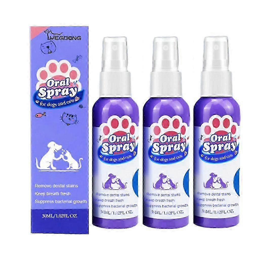 3x 30ml Pet Oral Spray Teeth Cleaning For Dogs & Cats Bad Breath Tartar Plaque Removal Plaque Remove