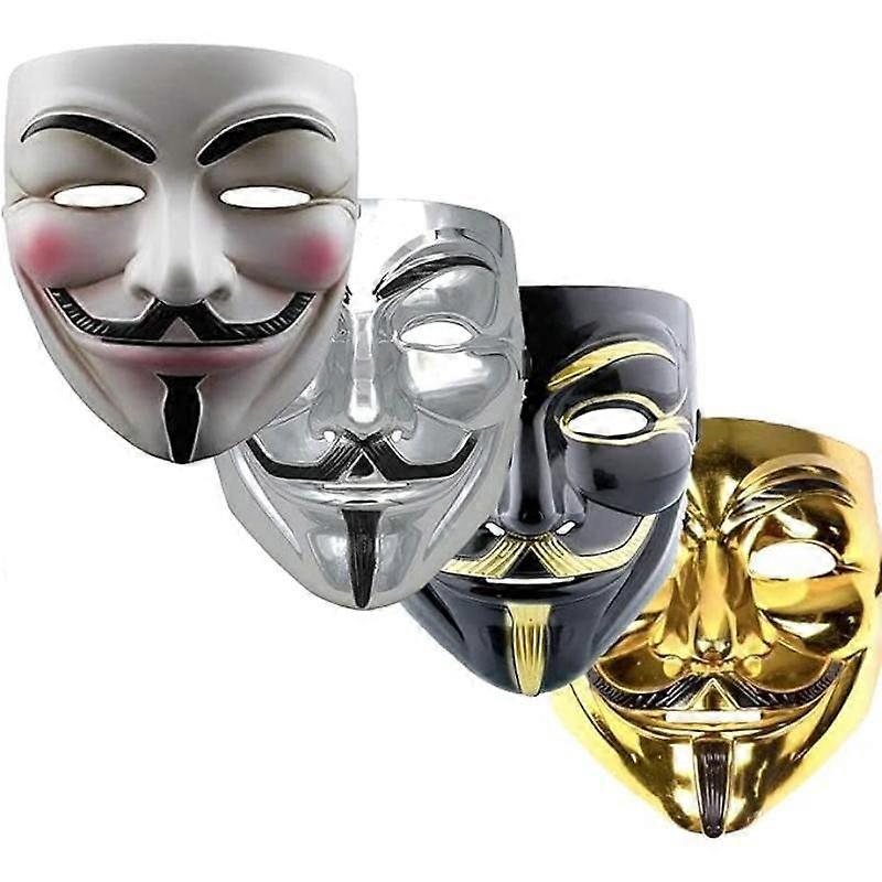 3 Pack Set Anonymous Halloween V for Vendetta Mask Set - PARTY, WORLD BOOK WEEK/HALLOWEEN KIT- Gold, Black and White