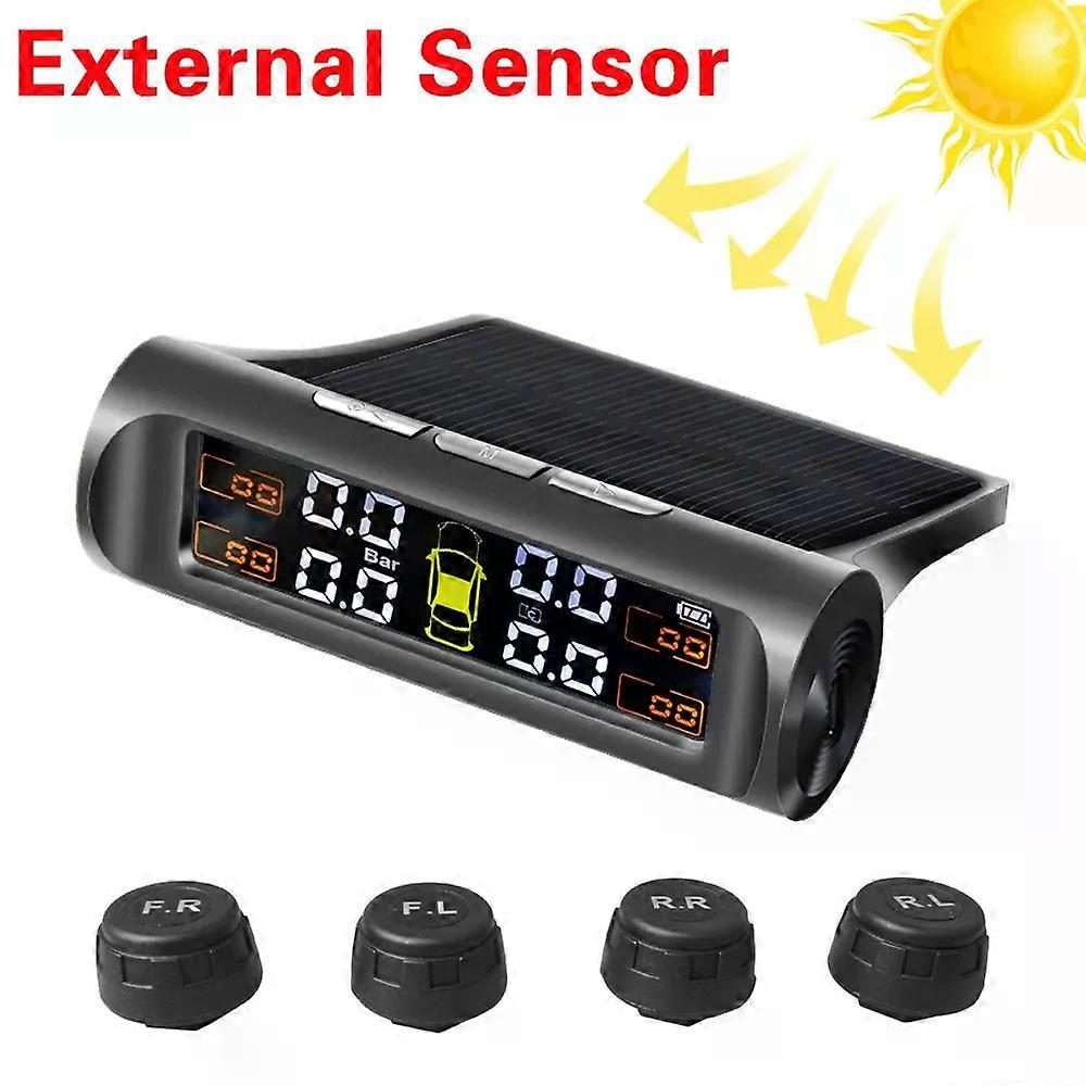 con Car TPMS Tire Pressure Sensors Solar Tire Pressure Monitoring System TMPS Temperature Alarm 4 Wheel Tyre External Sensor