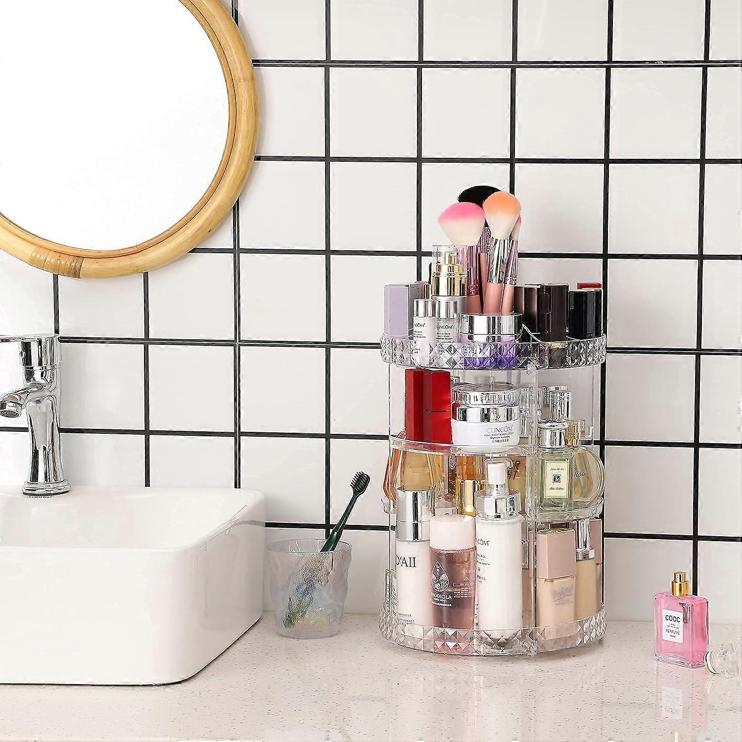 360 Degree Rotating Skin Care Organizer Countertop For Vanit,Adjustable Make up Holder Height