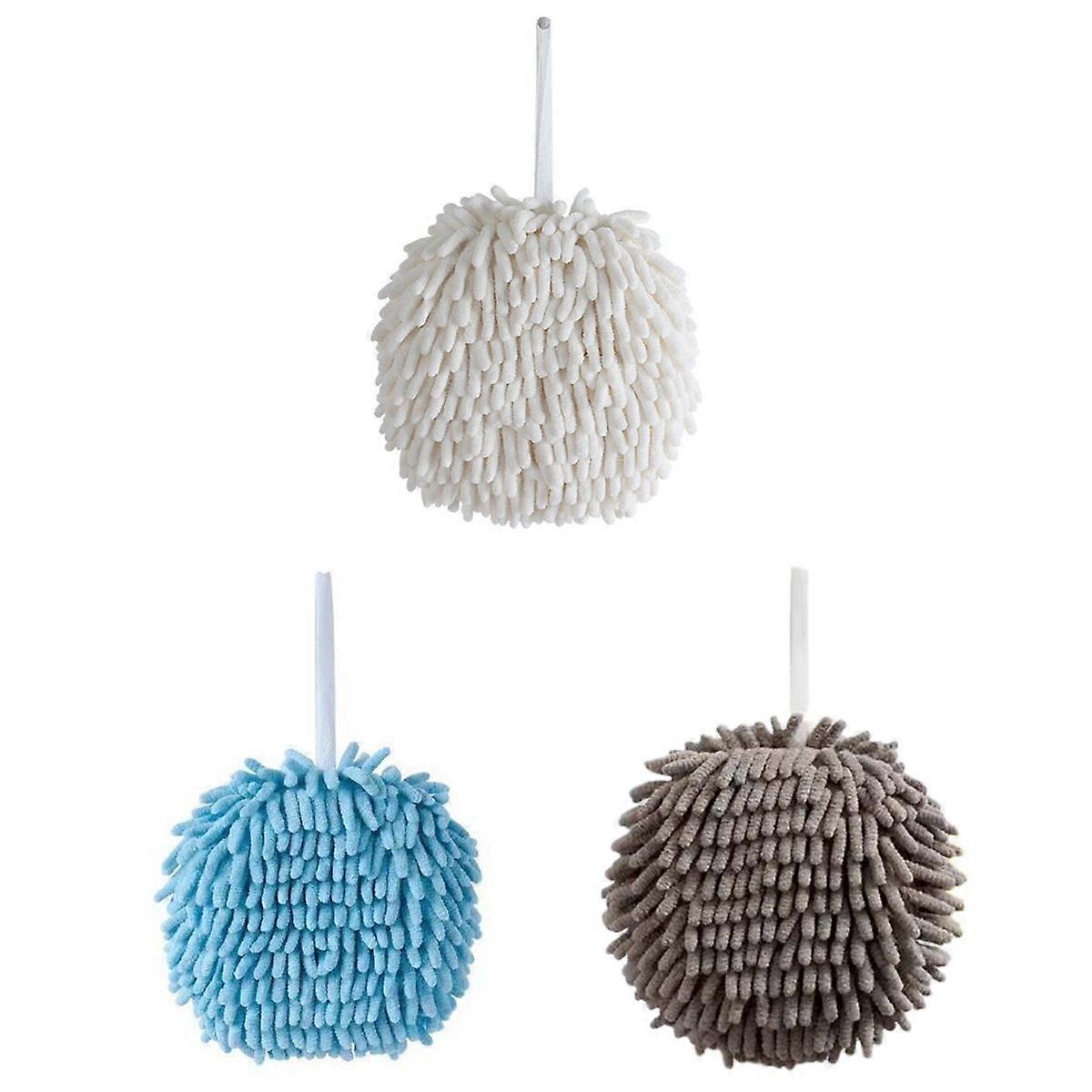 3pcs Chenille Hand Towels with Hanging Ring, Soft & Absorbent