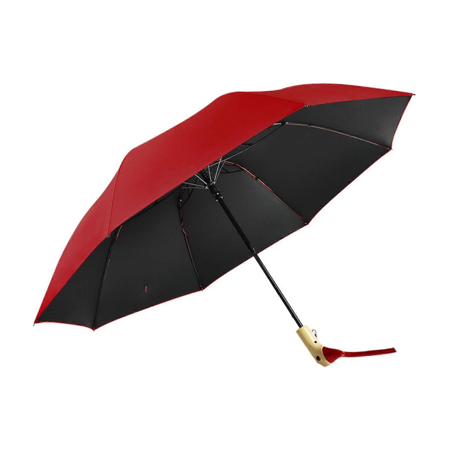 Outside Two Fold Automatic Duck Umbrella Wooden Handle Umbrella Rainproof Sturdy