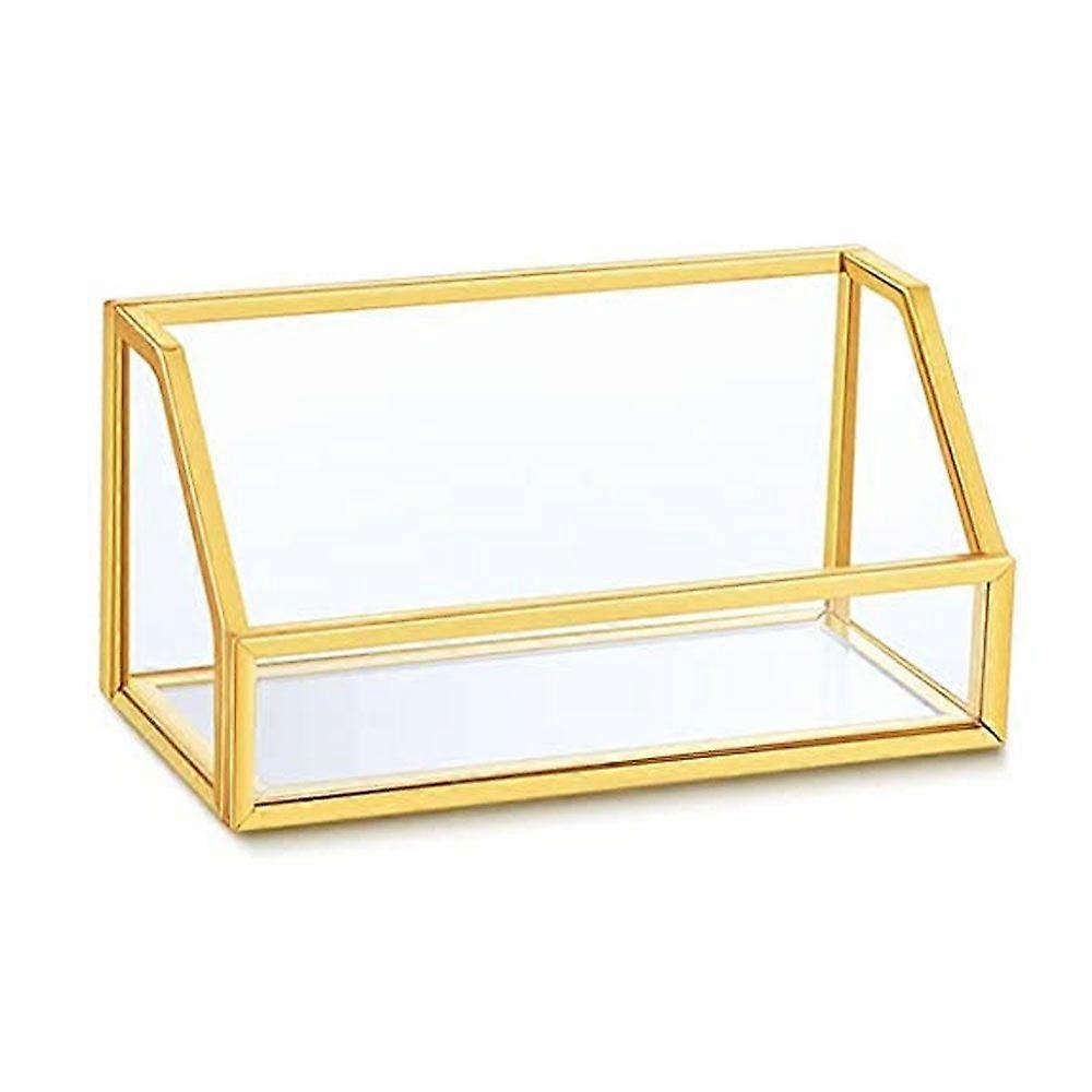 Glazen visitekaartjeshouder Stand Gold Office Name Card Display Business Card Organizer Opslag, 11 * 6,5 * 5,5 cm