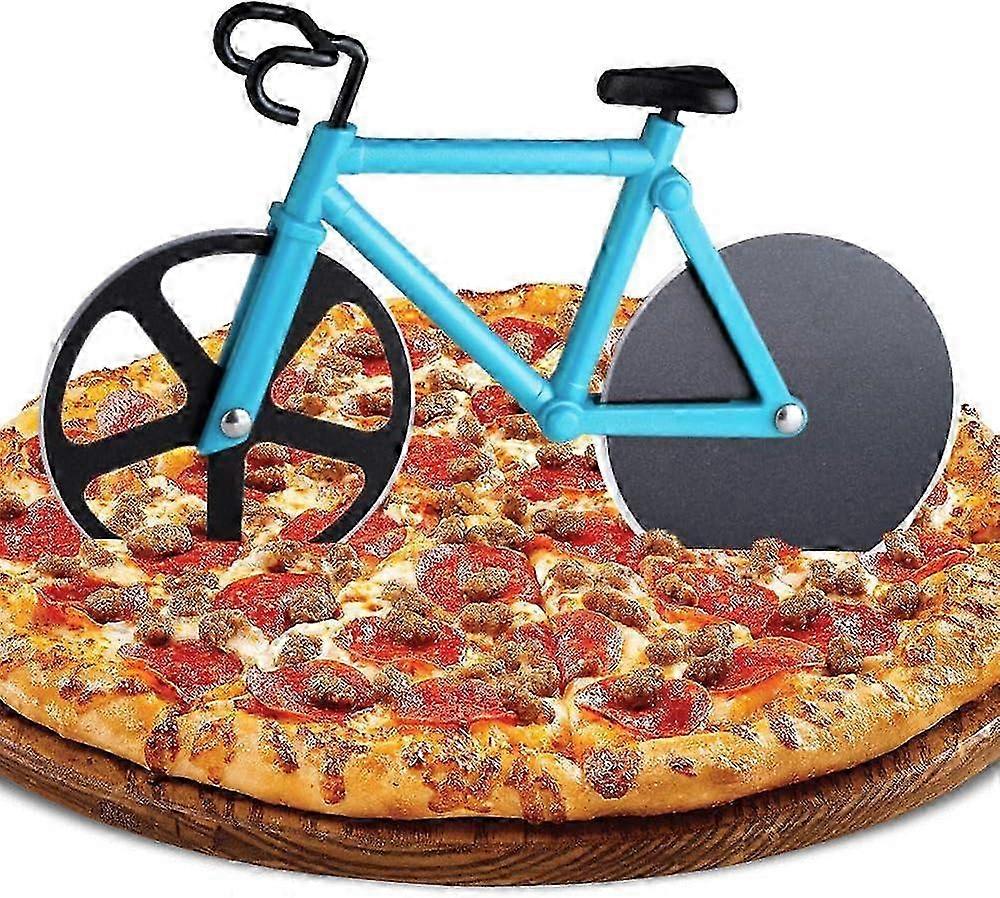 2024 Bicycle Pizza Cutter, Stainless Steel Pizza Cutter, Fun Non-Stick Pizza Roller, Double Pizza Cutter with Sharp Cutting Wheel & Stand fo