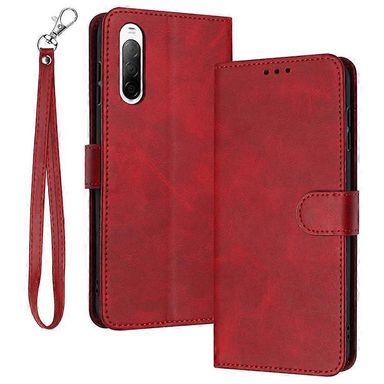 Compatible For Sony Xperia 10 V PU Leather + TPU Flip Case Calf Texture Phone Cover with Strap
