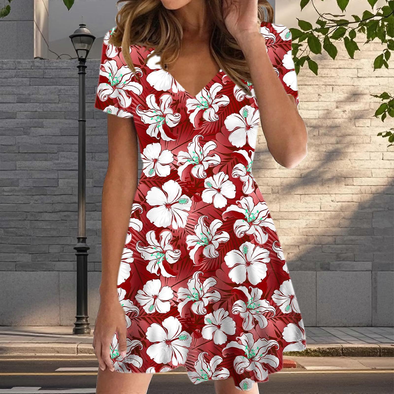 Summer Fashion Women's V Neck Short Sleeve Flower Printed Dress Sex Short Skirt Dresses | Fruugo IT Summer Fashion Women's V Neck Short Sleeve Flower Printed Dress Sex Short Skirt Dresses | Fruugo IT
