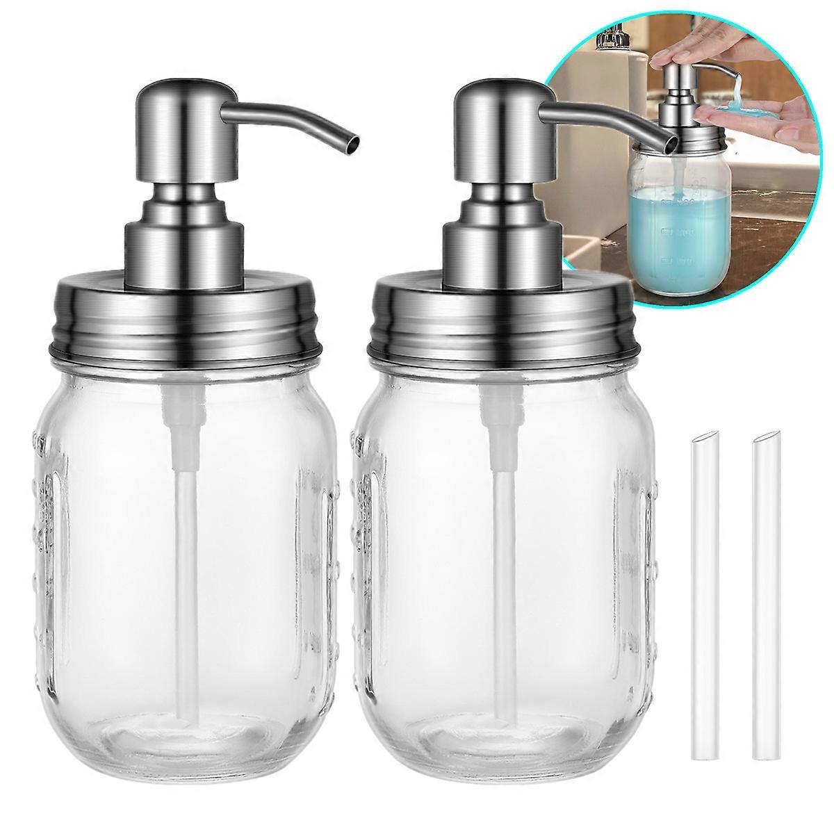 Topbathy 2Pack Soap Dispensers 304 Stainless Steel Refillable Pump Bottles For Shower Gel Shampoo Transparent Level Indicator