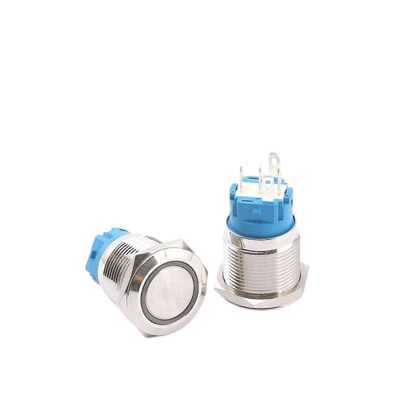 Often Open Point Metal Button Switch 19mm LED Angel Eye Yellow Stainless Steel Self-Reset Self-Locking 220V