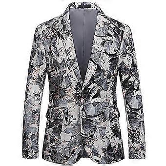 Mens smoking jaquetas slim fit elegante 3d impressões blazer casacos elegante jaqueta de negócios szbs