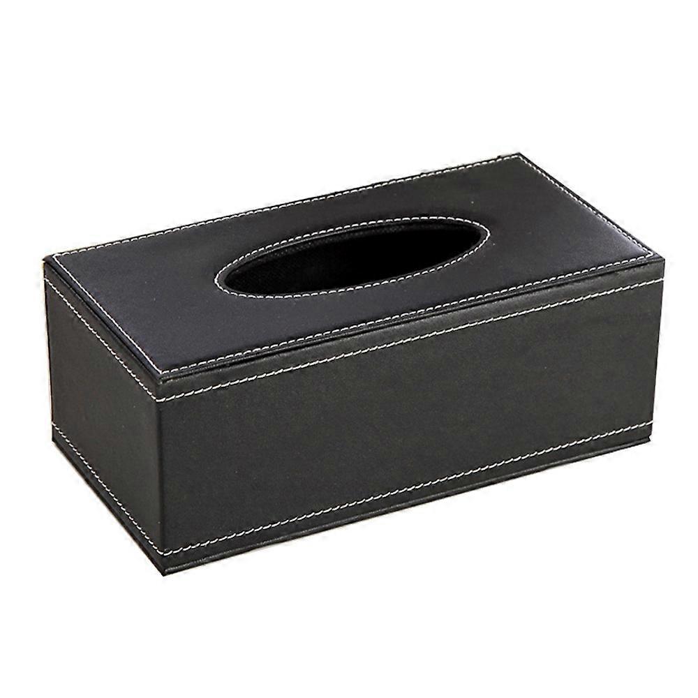 Leather Tissue Box Cover Rectangular Square Tissue Box Rack-Black