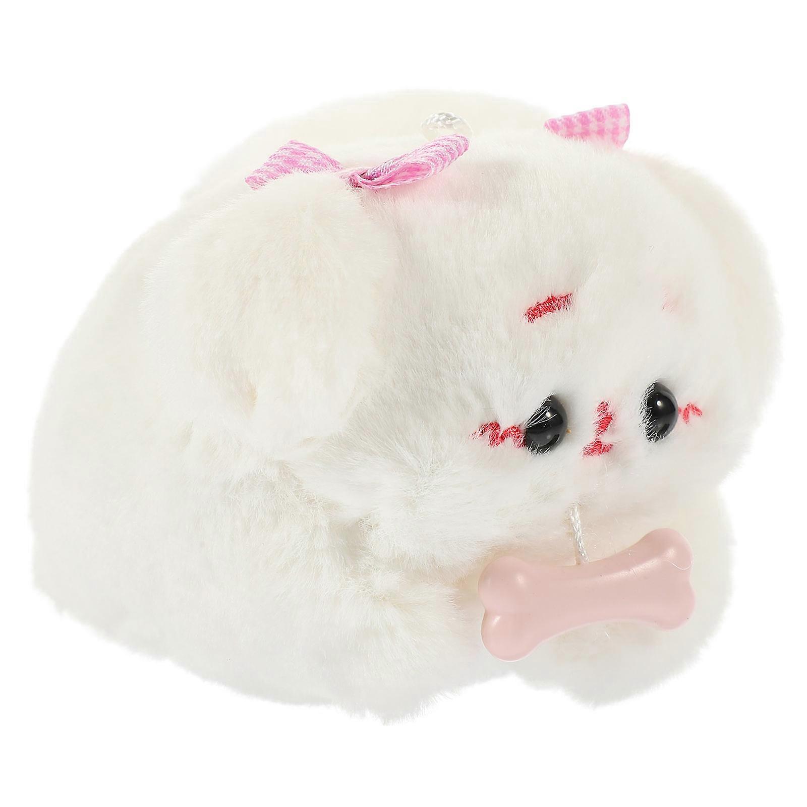 Simulation Model Toys Puppy Pull Toy Plush Doll Dog Shape Portable Hanging White 8.5X7.5X6.5CM Squeaky Sound 1Set