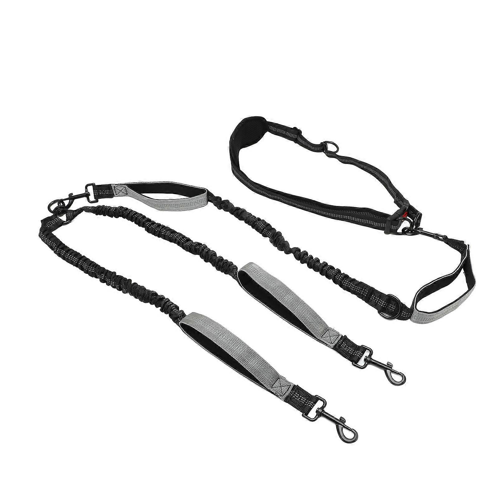 Foam padded dog leash, sturdy, comfortable and strong, with reflective stitching, ideal for running and walking, black and gray