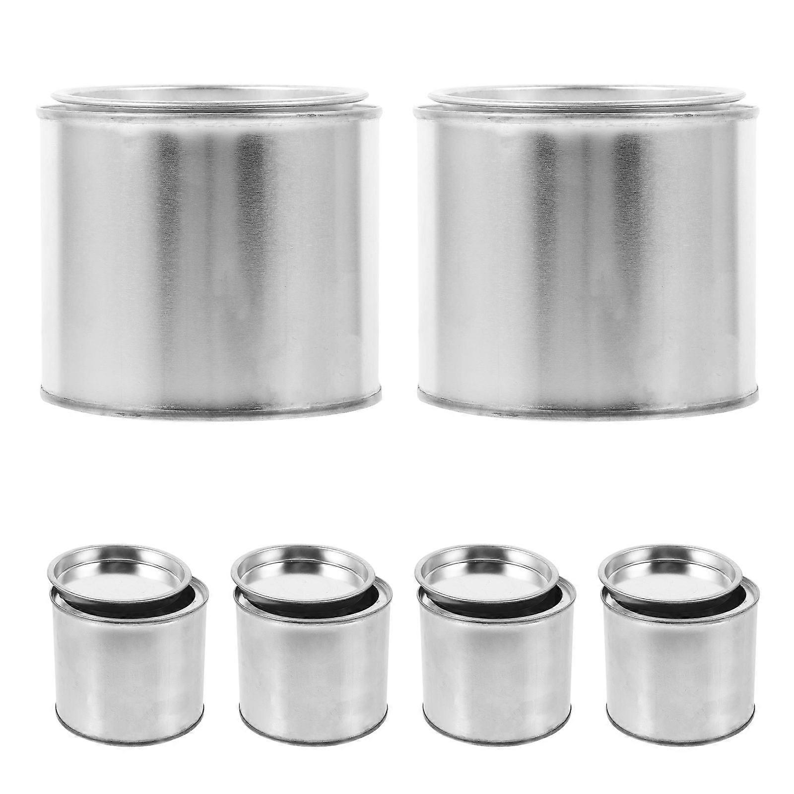 Tin Cans For Paint Iron Round Container Practical Design Home Use 0.5L Silver 6Pcs