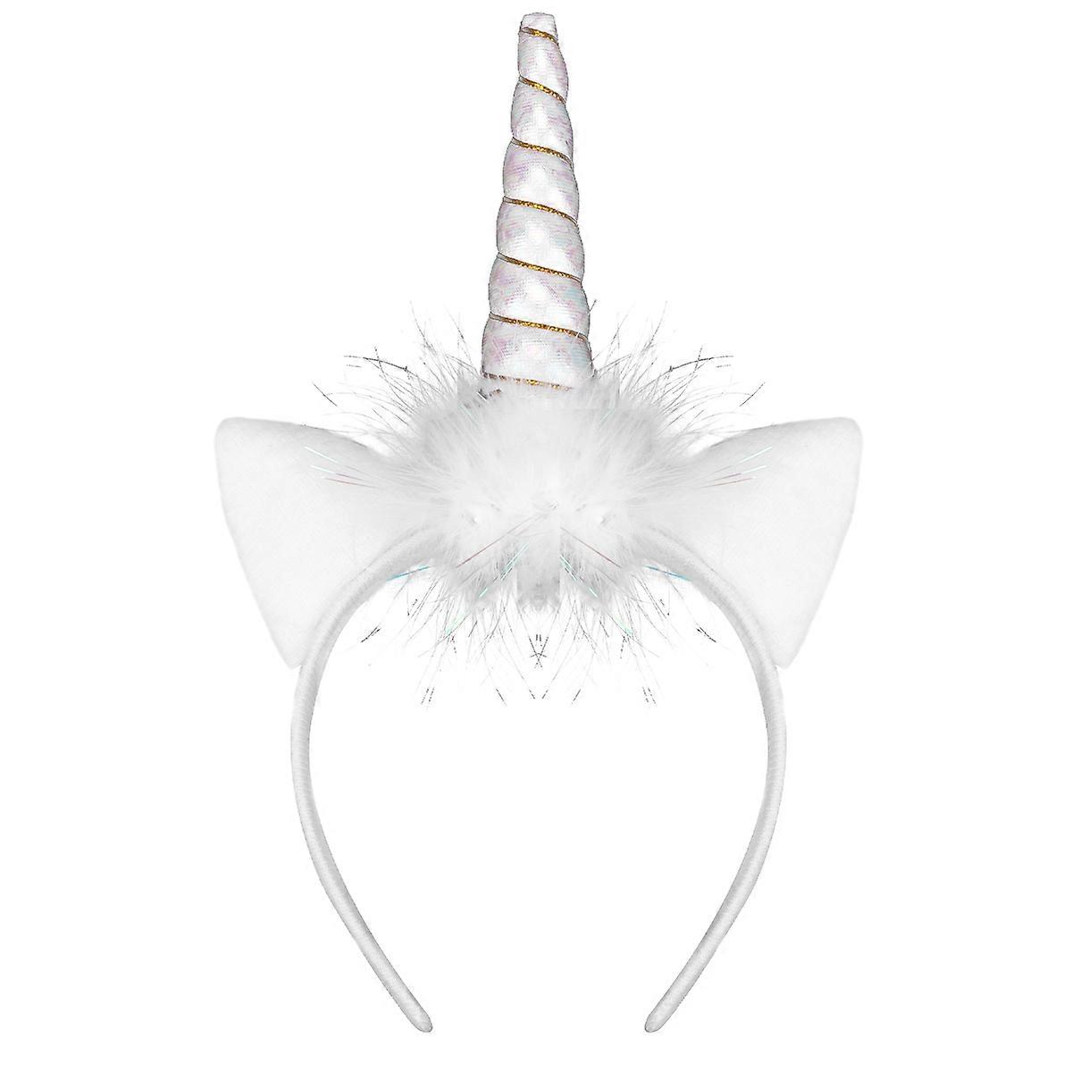 Cat Ears Headband Girl Unicorn Headband Event Celebration Glowing LED Light White 26.00x17.00x1.50cm 1Pc