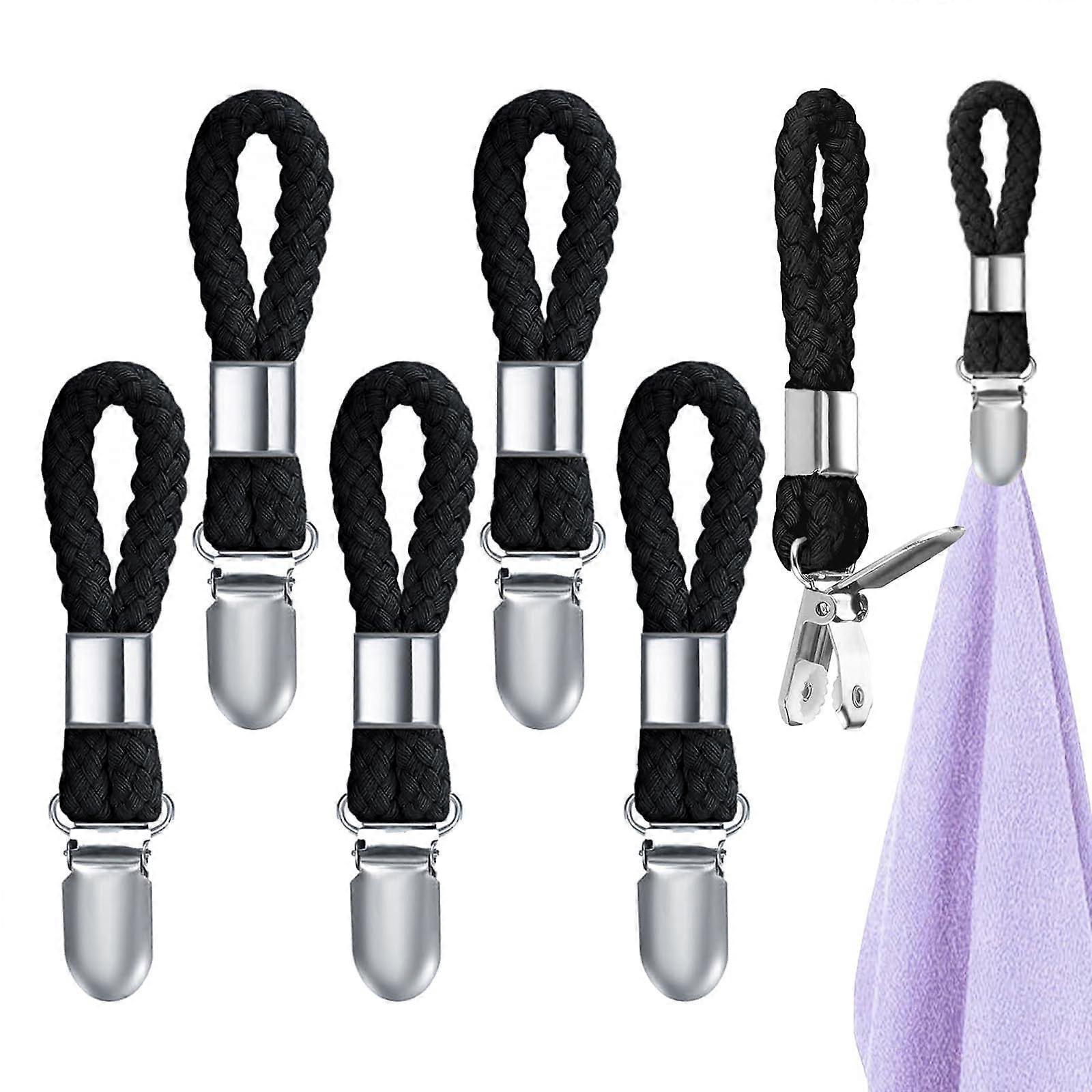 Towel Clips, Pack of 6 Hangers for Towels, Towel Hanger, Towel Hanger, Without Sewing, Towel Clips for Hanging, Towel Clips, Black with Loops