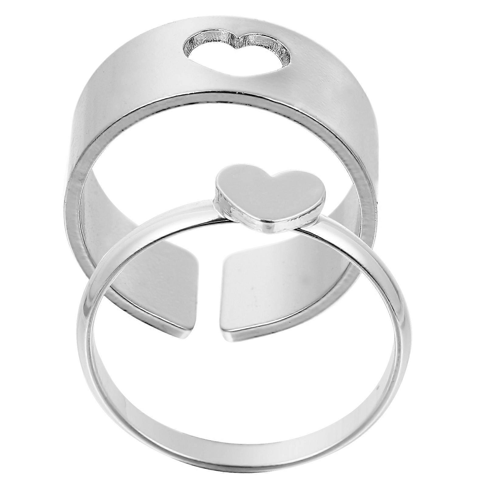 Matching Rings For Women Couple Rings Set Silver Color Heart Shaped Decorative Copper 2Pcs