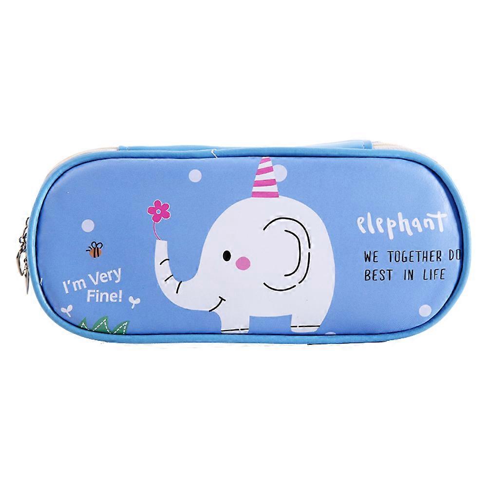 School Supplies Pencil Case Cartoon Animals Multi-Functional Stationery Pouch Blue Rectangular For Students 1Set