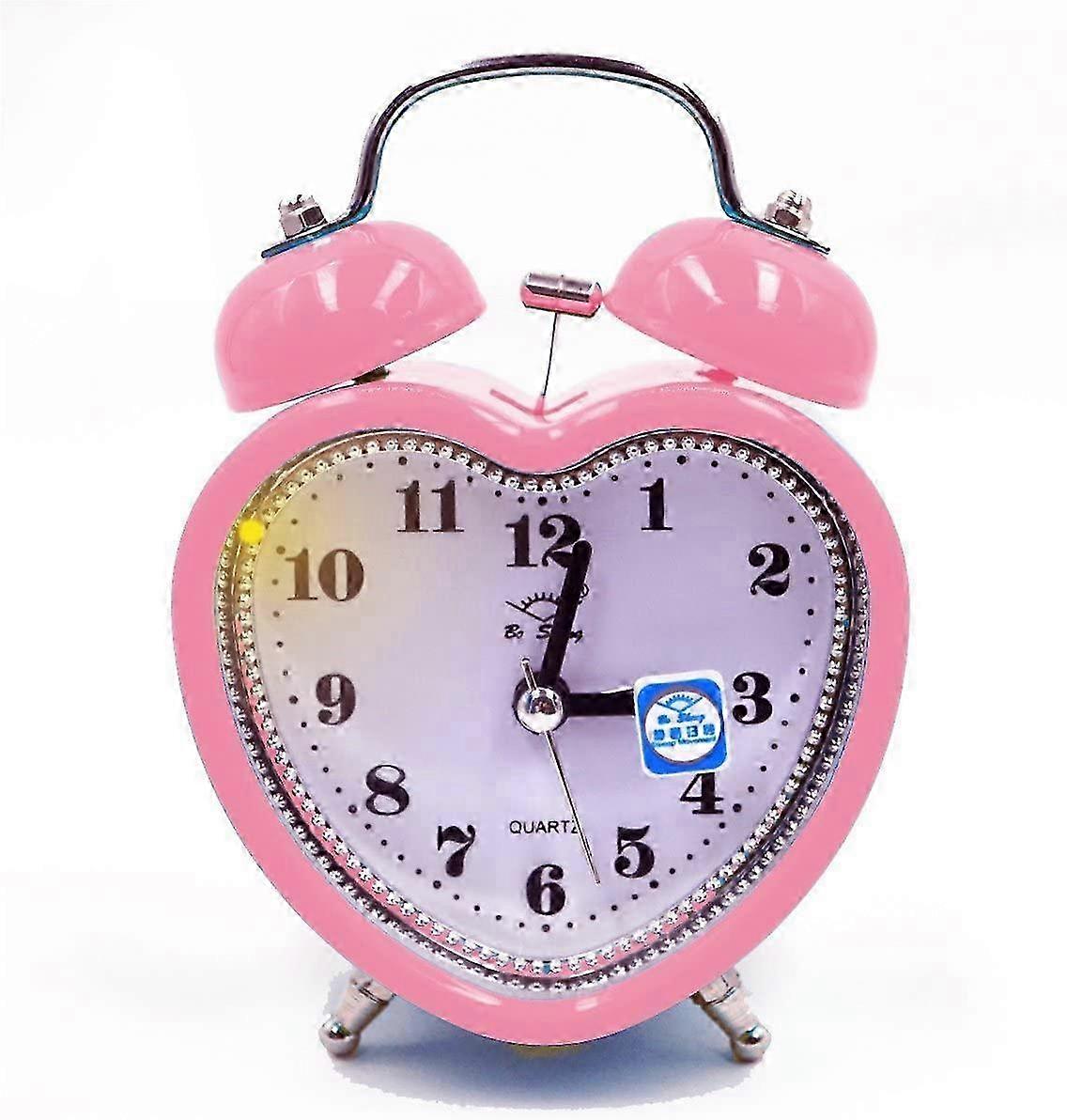 Heart Shape Pink Analog Quartz Nightlight Clock with Loud Alarm and Silent Features, Battery Operated for Heavy Sleepers, Ideal for Students