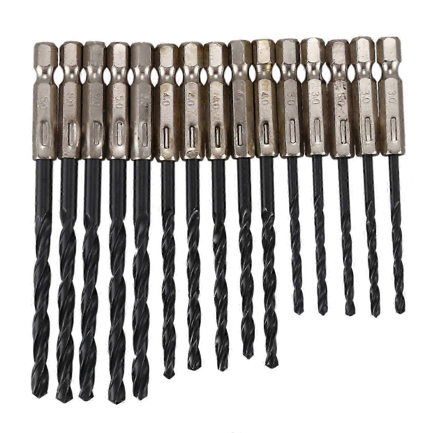 15 pcs High Speed Steel Titanium Coated Drill Bits Set 3 4 5 mm Hex Shank Edition 0627