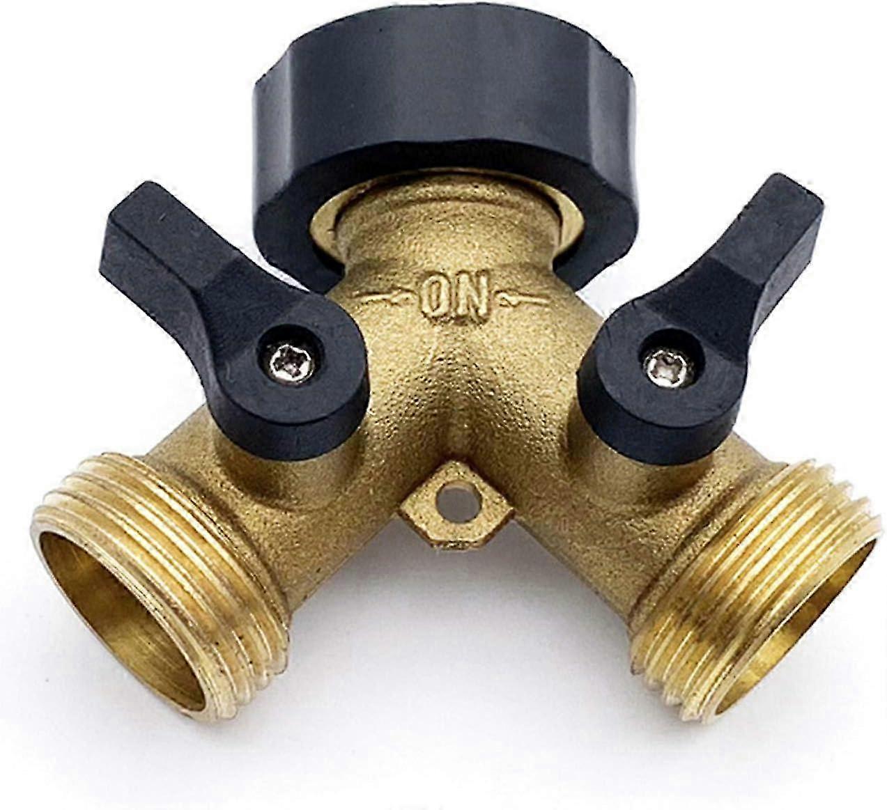2-way 3/4 brass Y-distributor, suitable for multiple applications, includes shut-off valves for two supply hoses, hose connector