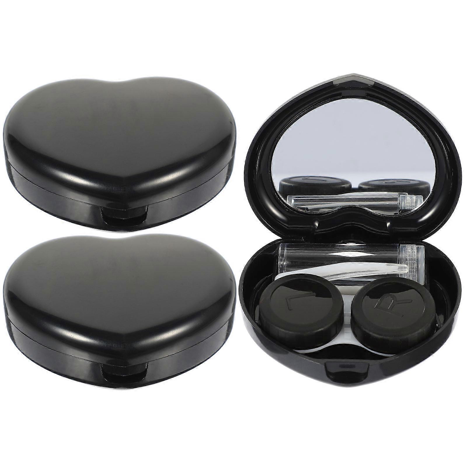 Storage Leakproof Contacts Lens Case Box Rectangular Shape Black 7.2x5.8x2cm 3Sets