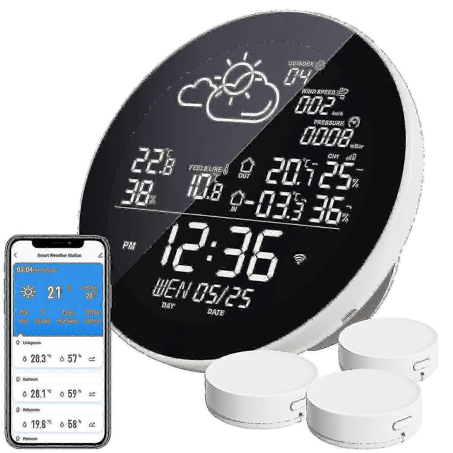 Wireless Indoor Outdoor Weather Station with 3 Outdoor Sensors and LCD Display