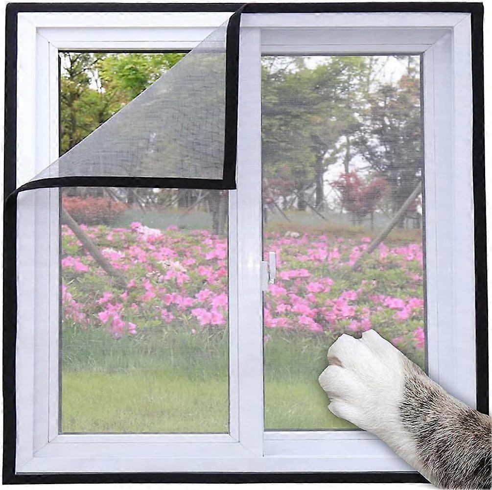 Cat Window Screen Cat Net with Self Adhesive Tape SemiTransparent Birds and Cats Can Be Cut (Black Velcro, Grey Mesh)