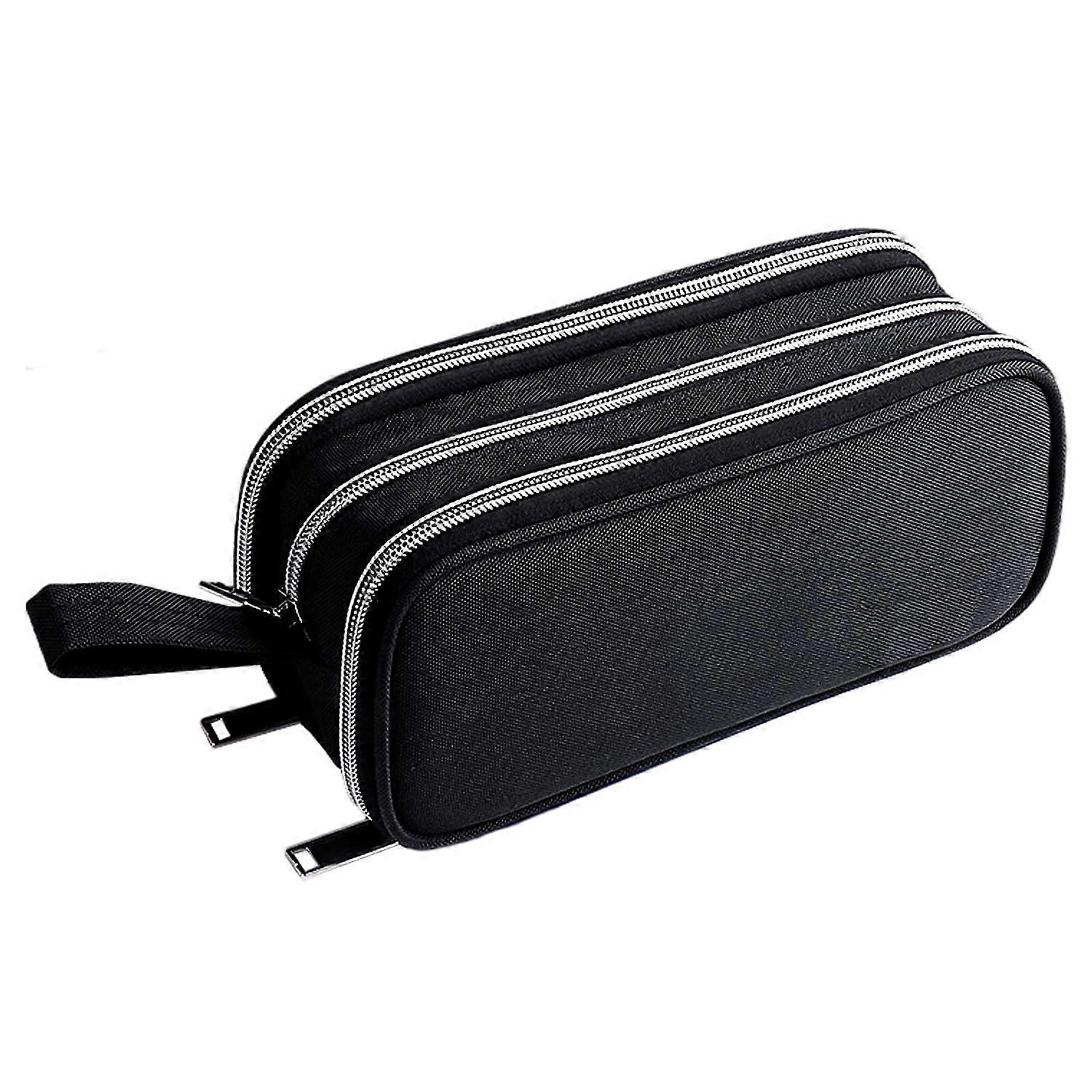 Black Pencil Case with 3 Compartments, Large Fabric Pencil Case for Students, Ruler and Sharpener Included, Office Use