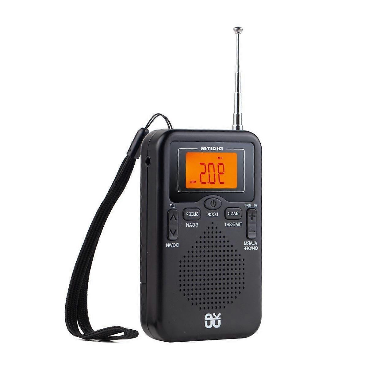 Handheld Mini Radio AM FM Dual Band Stereo Portable Pocket Radio with LED Display Alarm Clock and Speaker