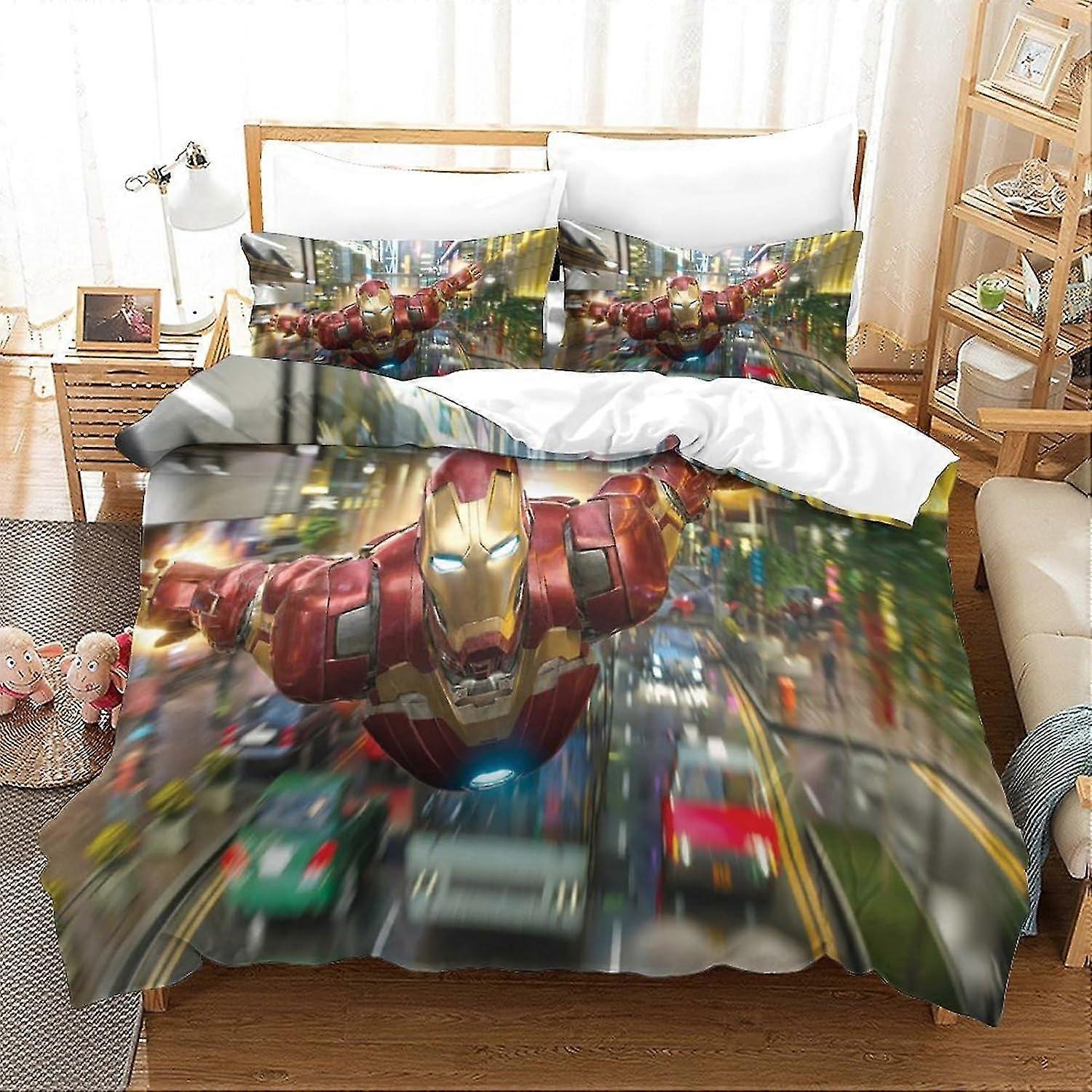 Kit de cama de super-herói impresso em 3D com microfibra macia, conjunto de capa de edredom de 3 peças, 2 fronhas, zíper oculto