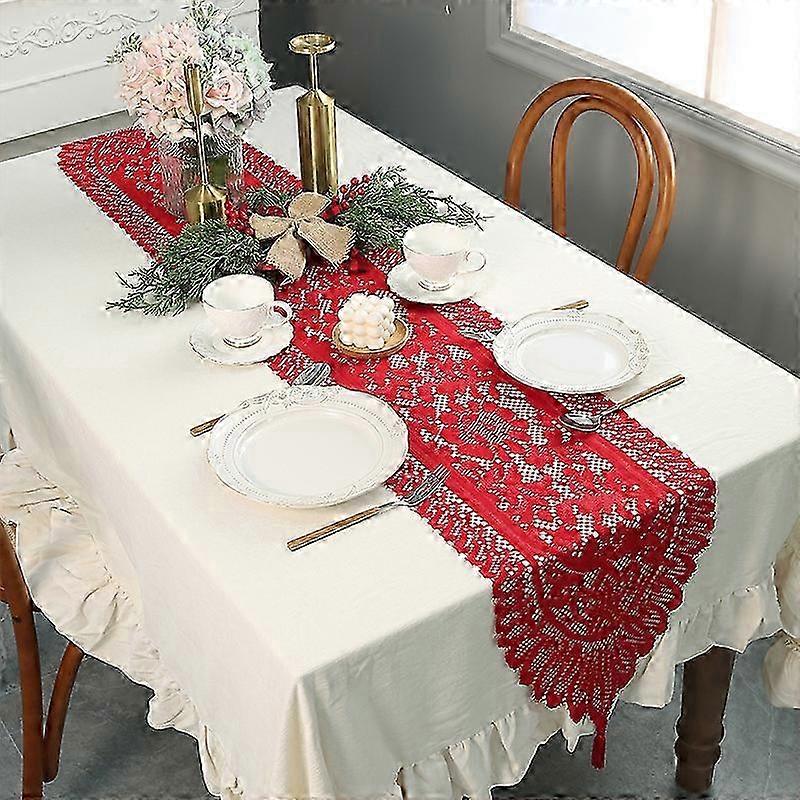 33*183, red table runner, FainFun woven table runner, vintage table decoration, rectangular Christmas fabric table runner for wedding, baptism, C