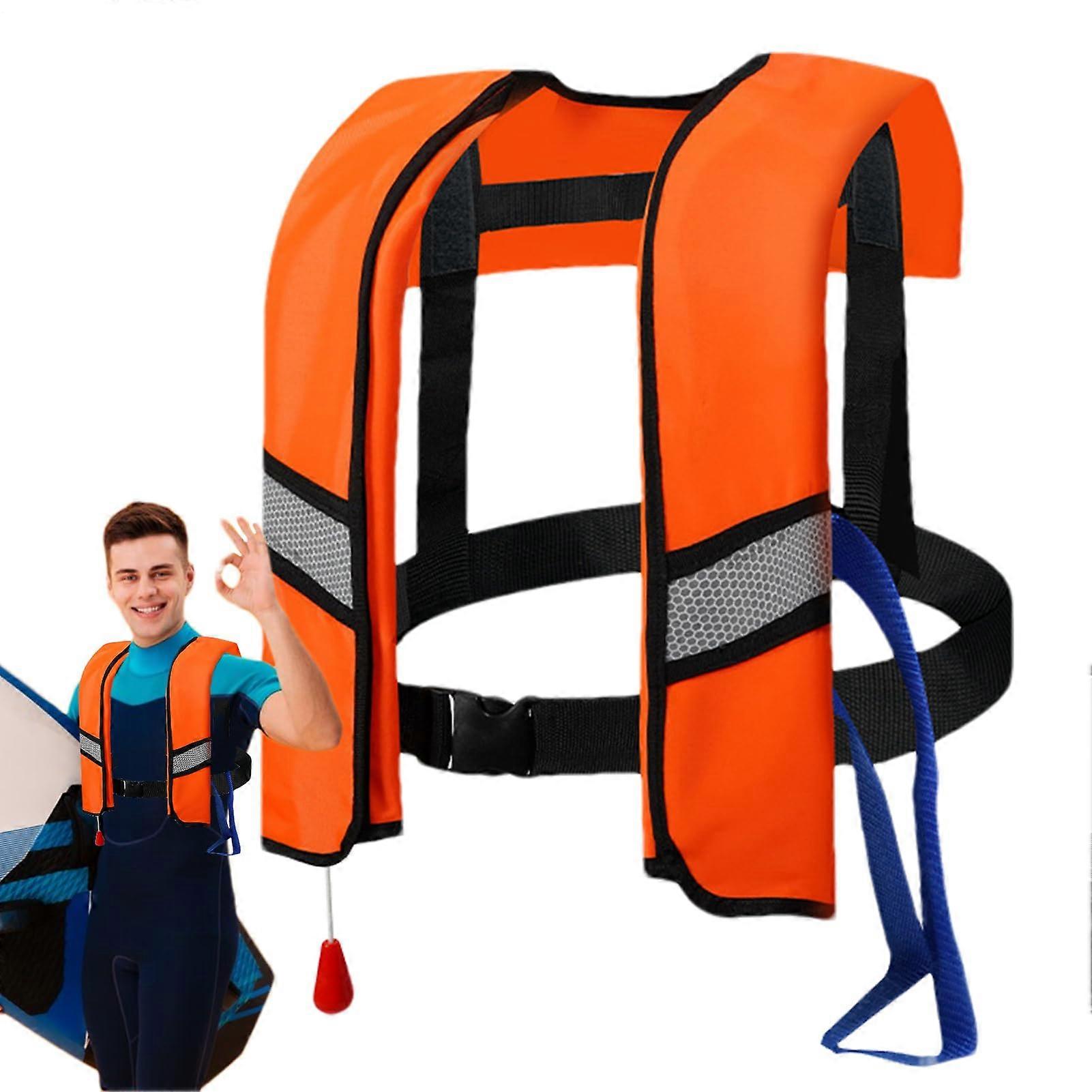 Swimming Jackets for Adults Snorkeling Life Vest Reflective Automatic Inflatable Orange