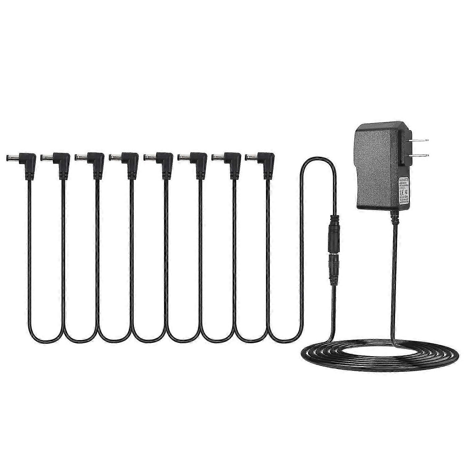 Guitar Effect Pedal Power Supply Adapter with 8 Ways Daisy Chain Cable Power Line Right Angle