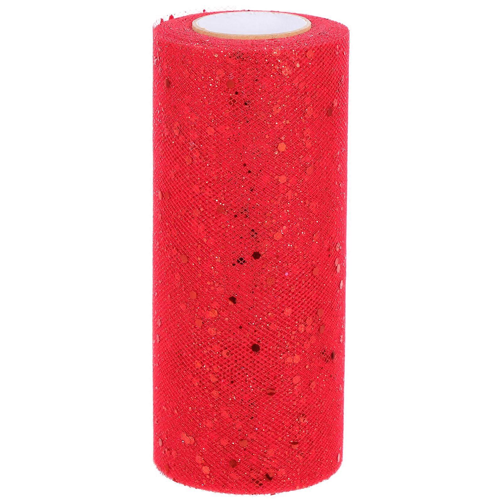 Colored Tulle Fabric With Sequin Sparkling Tulle Ribbon Diy Decoration Polyester 896.04x5.89in 1 Roll