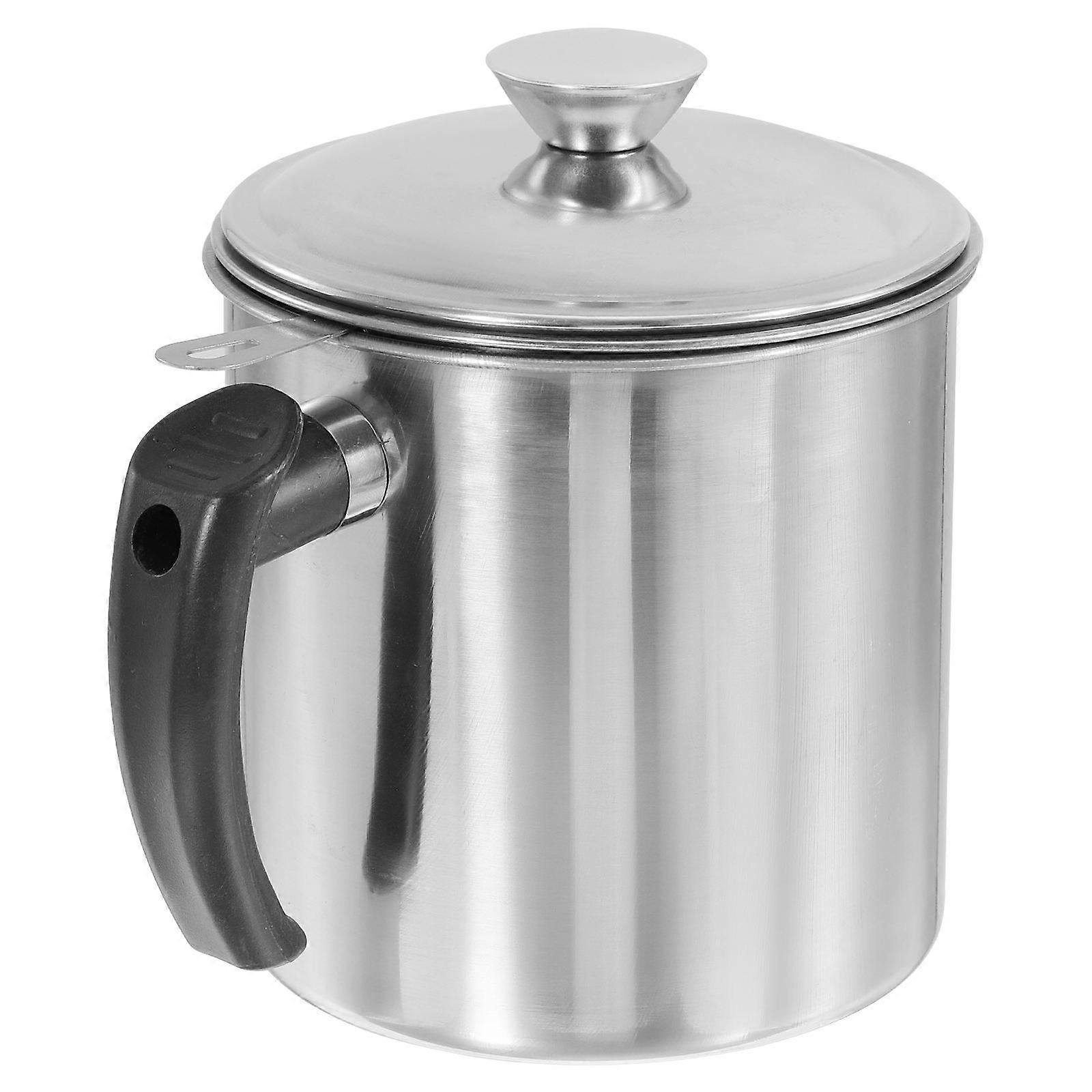 Stainless Steel Oil Strainer Container with Cover – Heat Resistant Kitchen Grease Keeper with Comfortable Handle for Storing Oil, Soy Sauce, and