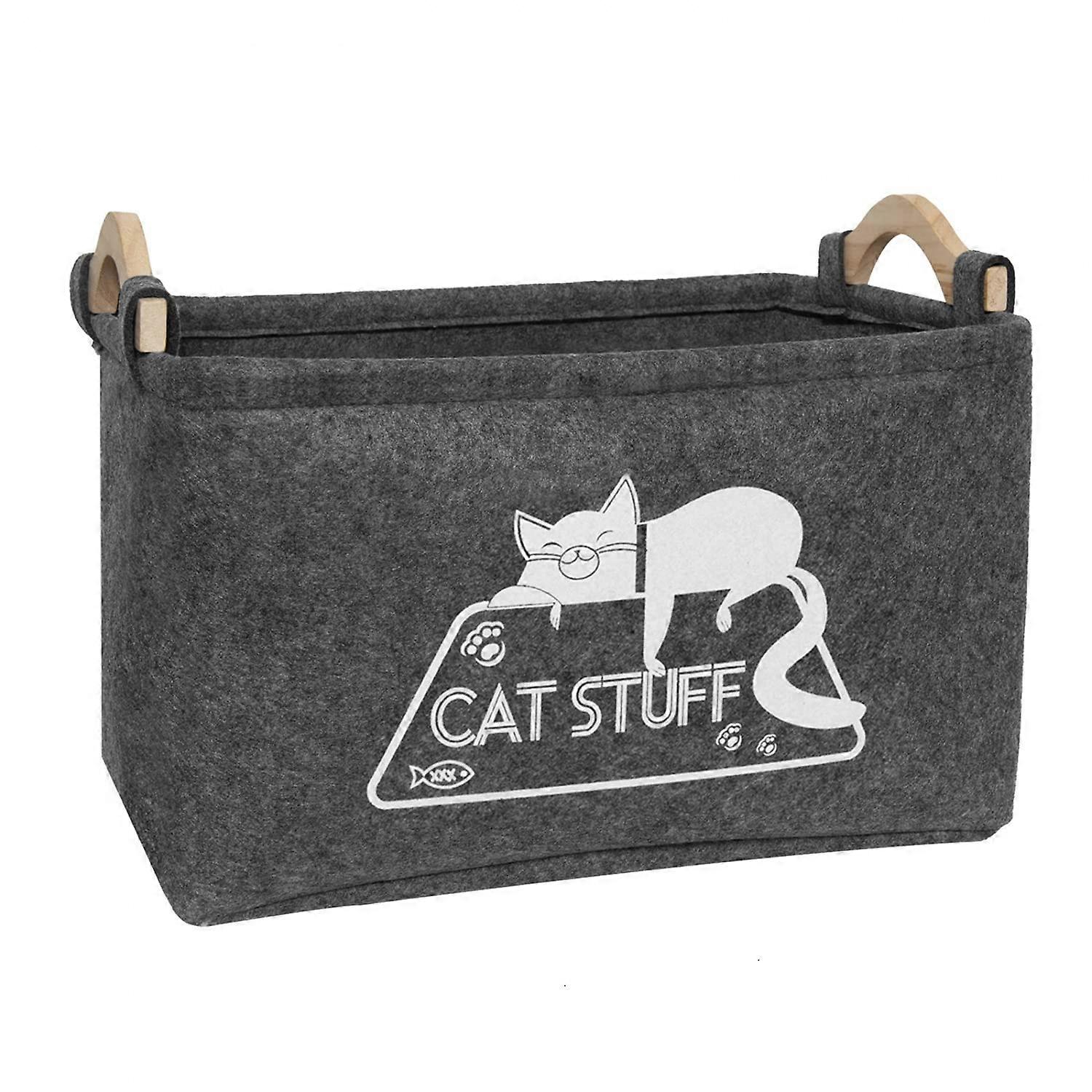 Cat Toy Box with Handles, Felt Storage Basket for Organizing Cat Toys and Accessories, Soft, Durable, Large Size