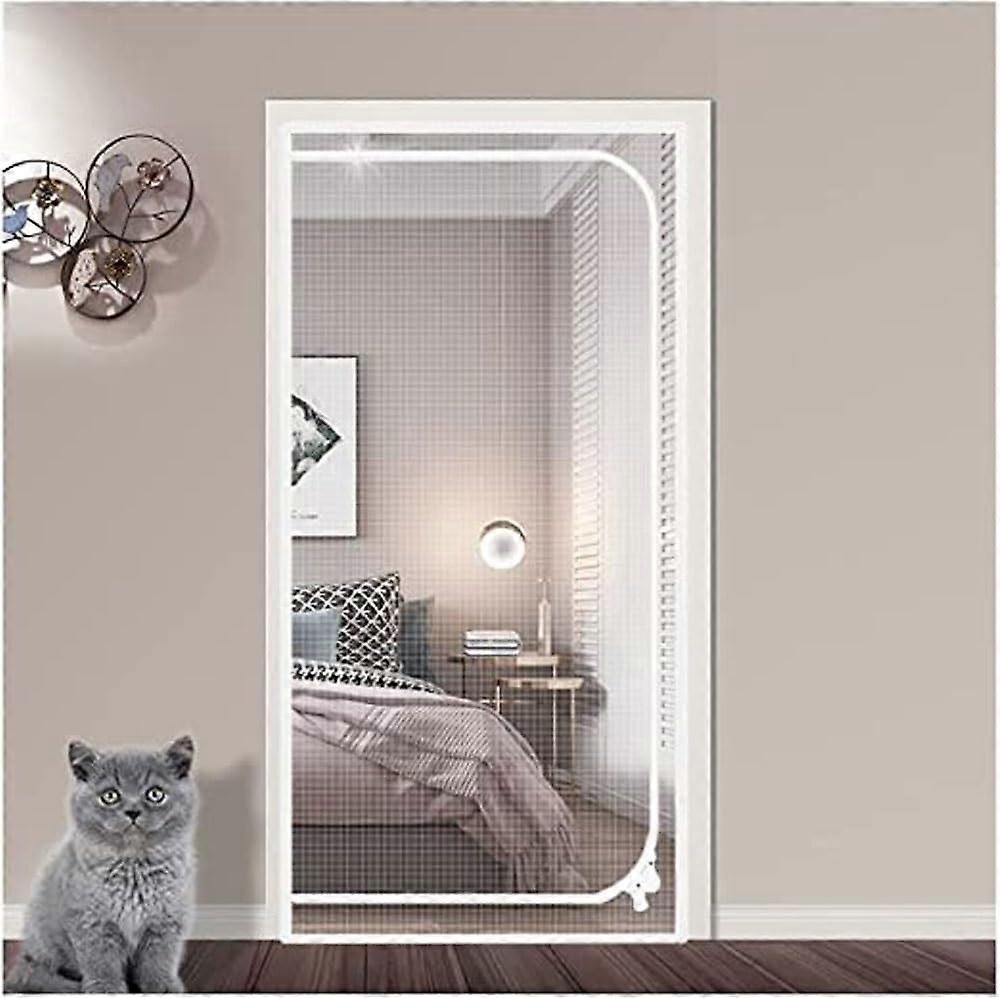 Reinforced pet screen door for dogs, preventing escape with scratchresistant mesh (90x210cm, White)
