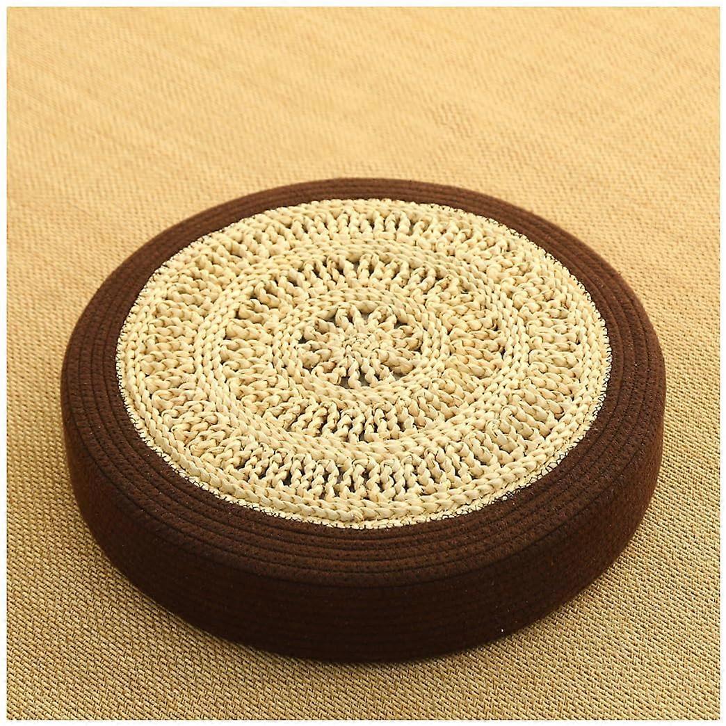 Base del cuscino tatami intrecciato rotondo, cuscino da meditazione seduta, cuscino da pavimento yoga fatto a mano 40 * 6 cm Caffè