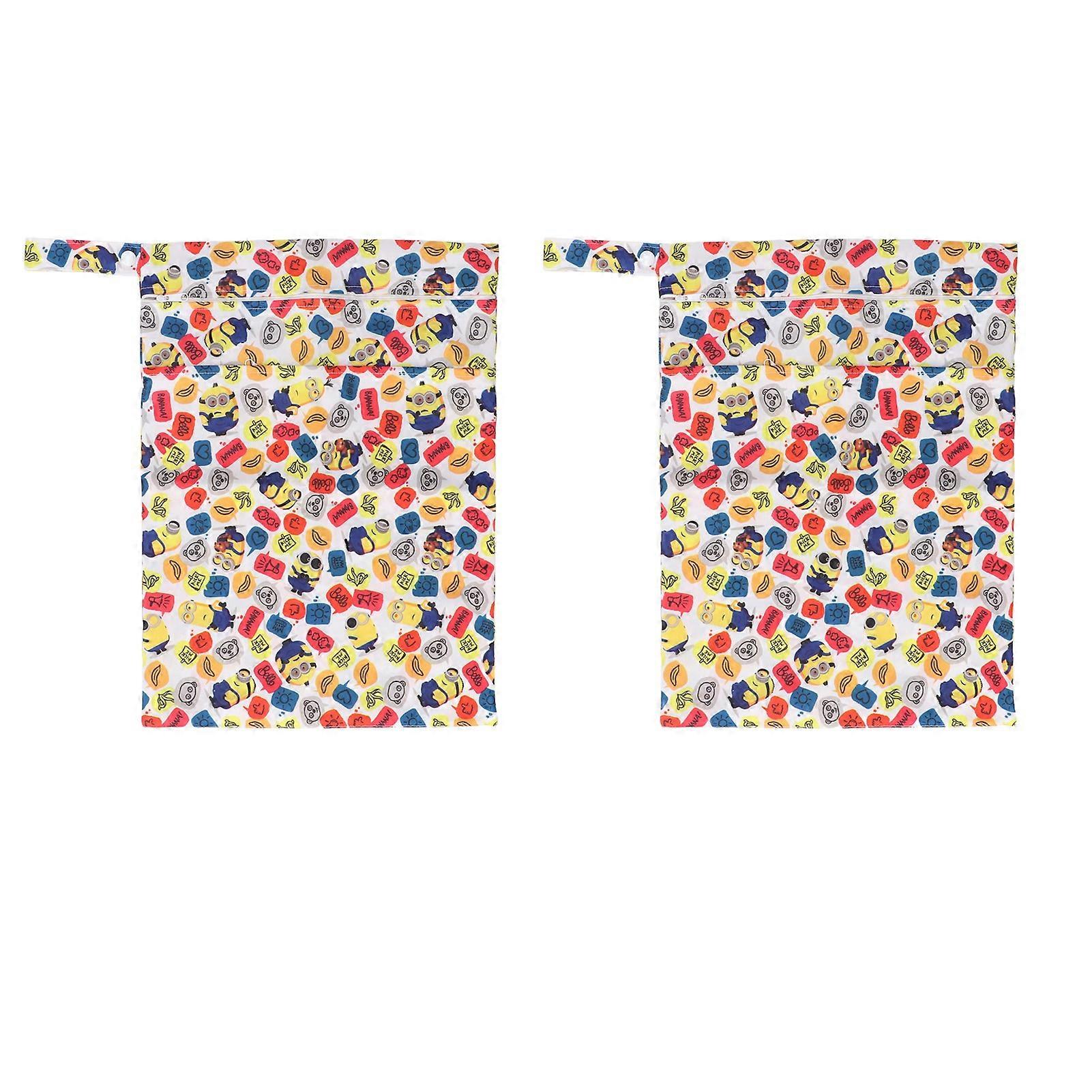 2pcs Wet Dry Bag Waterproof Double Zipper Printed Washable Multifunctional Diaper Wet Dry Organizer for Daily Use T23