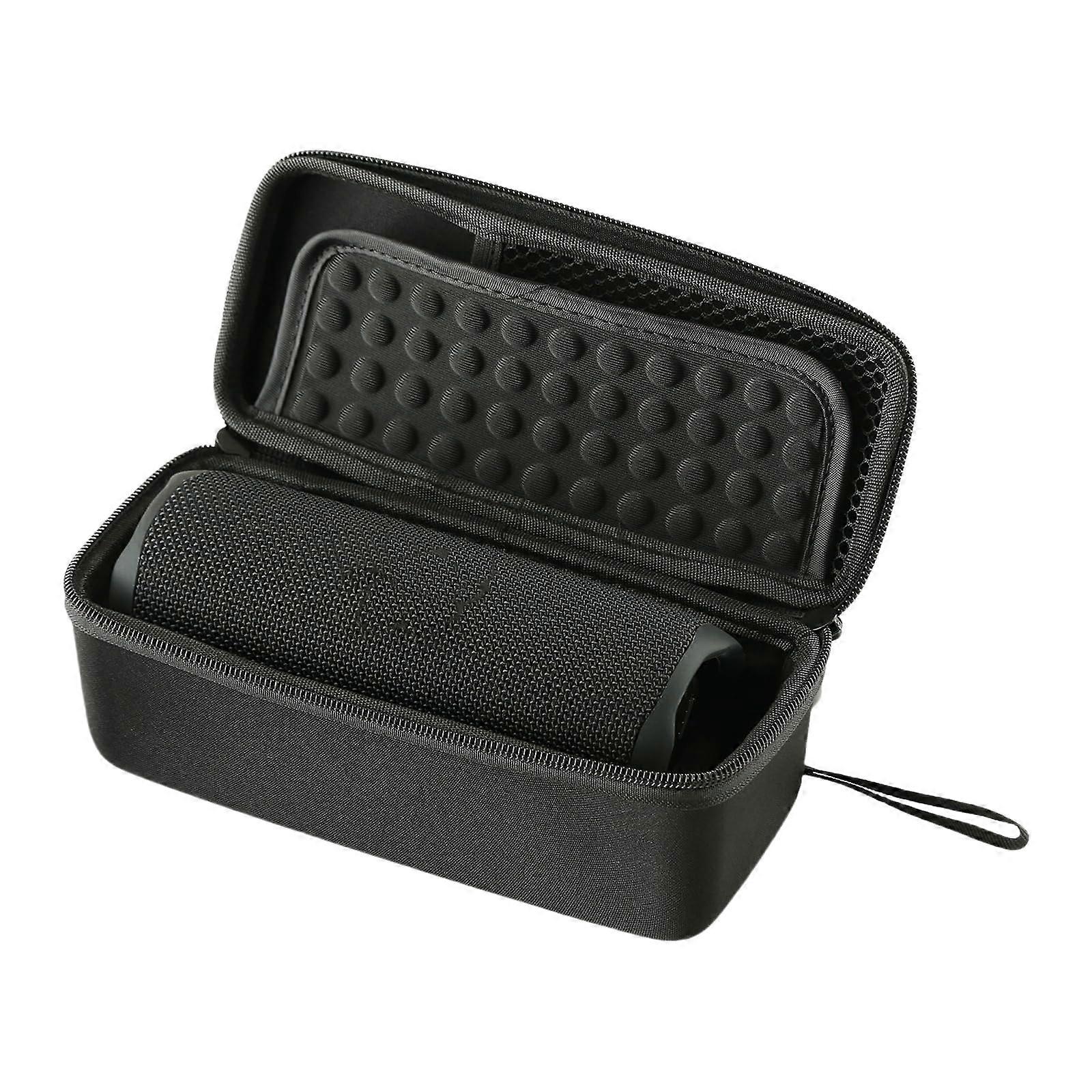 Shockproof protective cover for speaker box with soft inner lining and mesh pocket, easy to transport, black