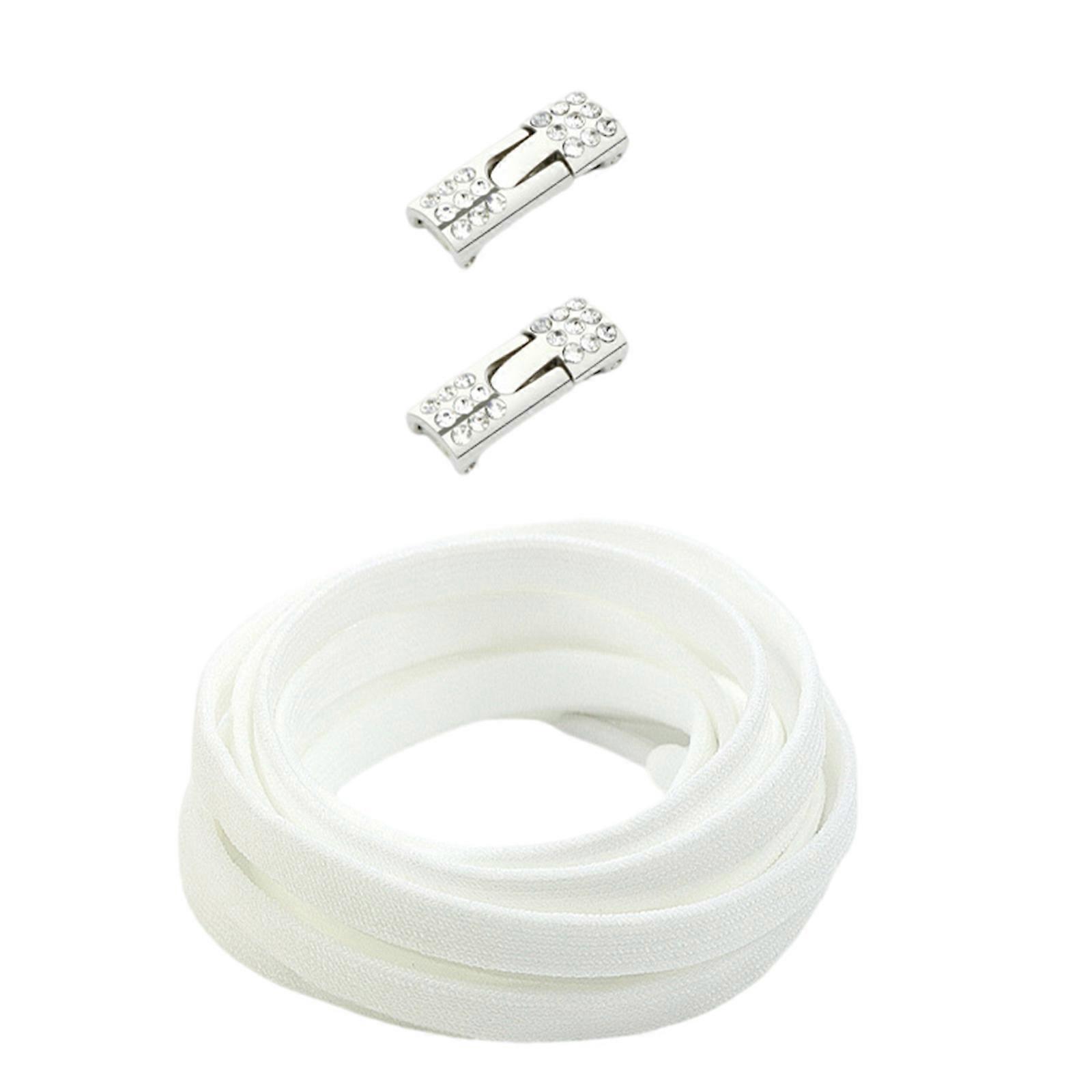 Easy Clasp Rhinestones Locks Elastic Shoelaces For Sneakers Stretchable Design Shoe Fasteners System Flat Shoe Strings  White