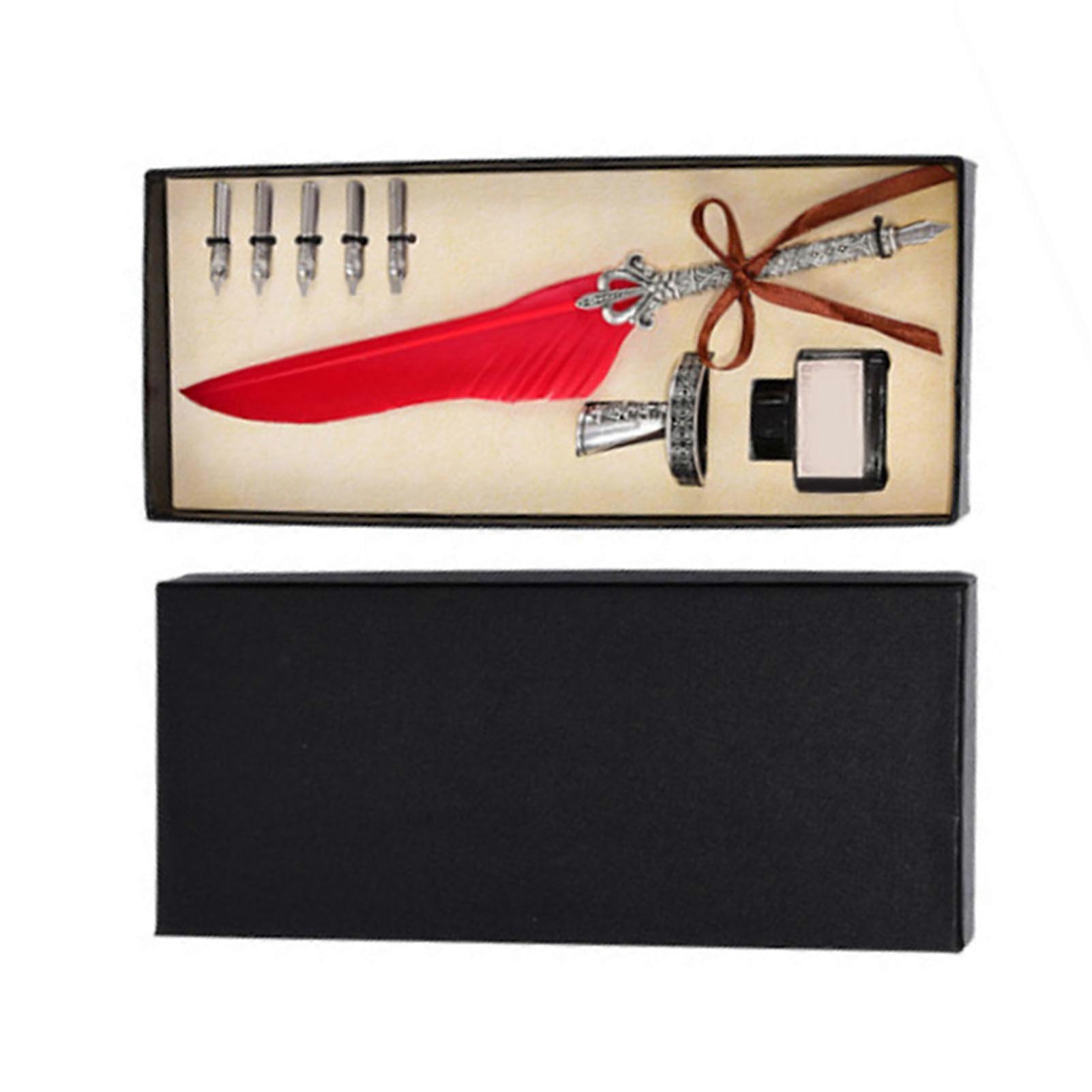 Quill Pen Stainless Steel Copper High Smoothness Elegant Colors European Retro Style Feather Pen with Ink for Writing