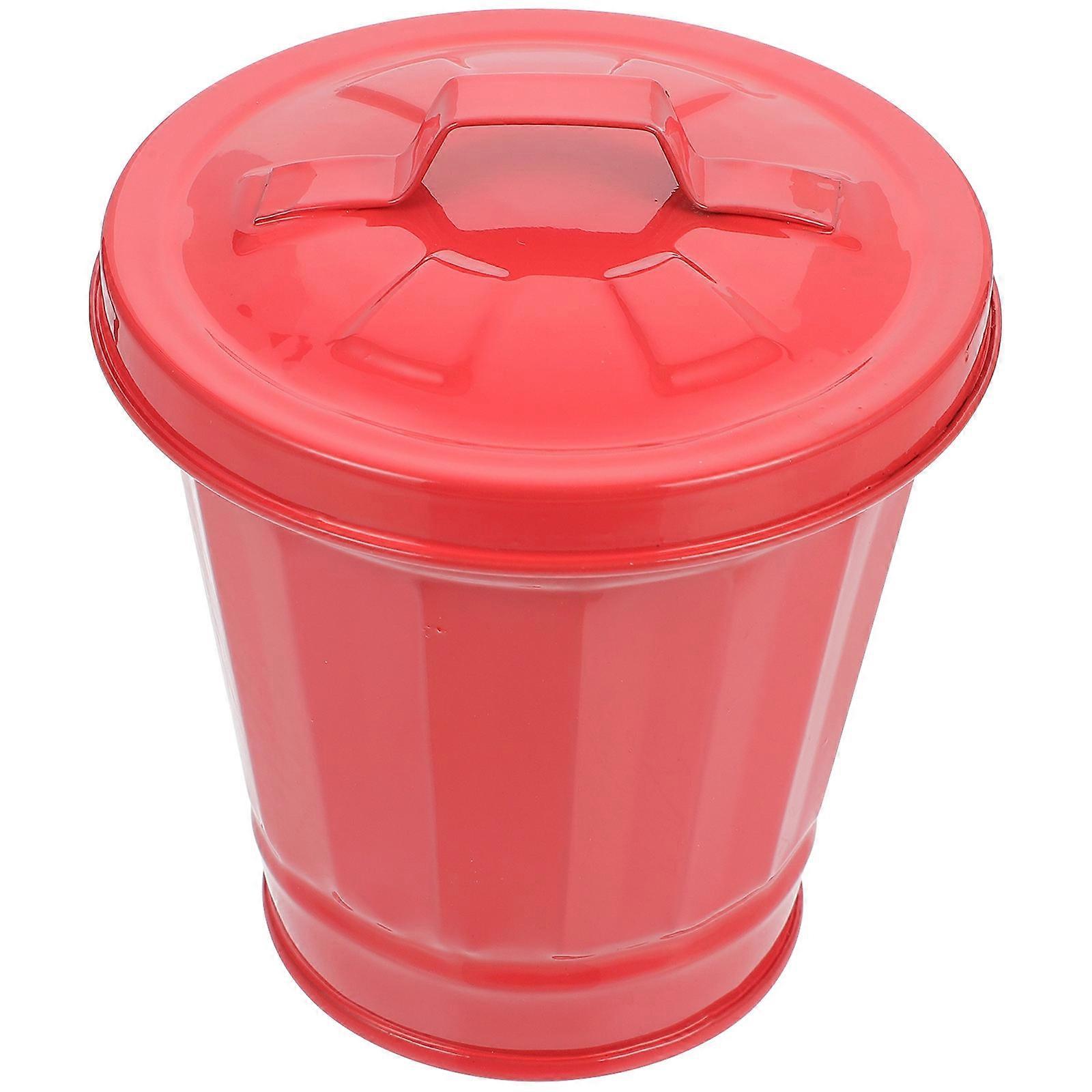 1pc Mini Trash Can with Lid Desktop Iron Flower Pot Style