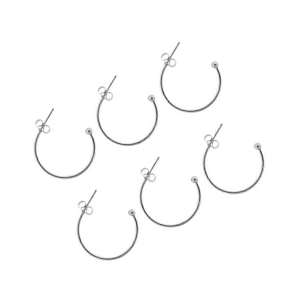 6Pcs DIY Handmade Ear Hooks Delicate Stainless Steel C shaped Eardrops Beads Materials DIY Ear Jewelry Accessories (Silver Outside Diameter 20MM)