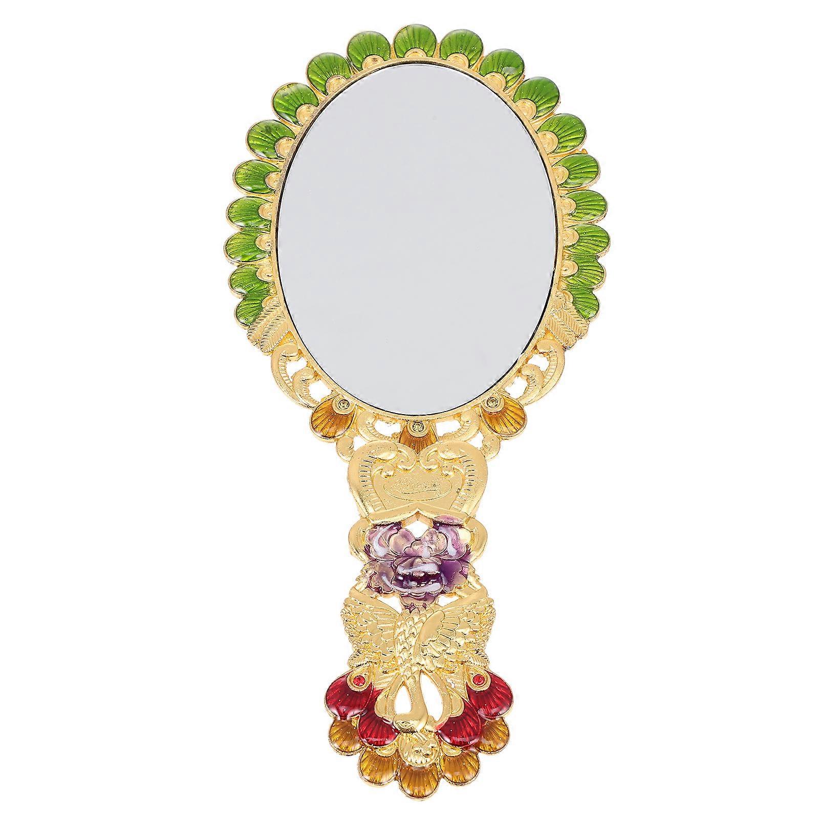 Retro Handheld Mirror Portable Retro Mirror Girls Travel Makeup 21x10cm Gold 1Pack
