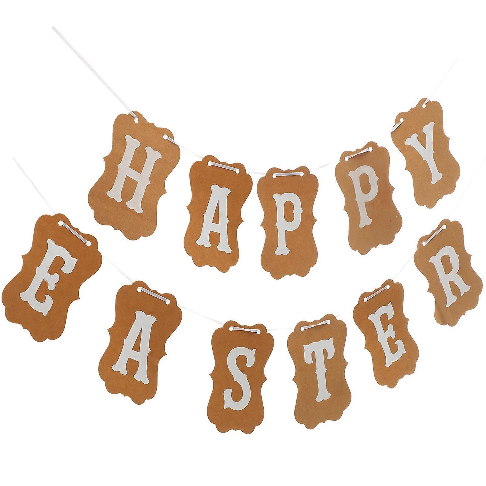 Happy Easter Banner Party Supplies Made of Paper Brown Color for Decoration Create Festive