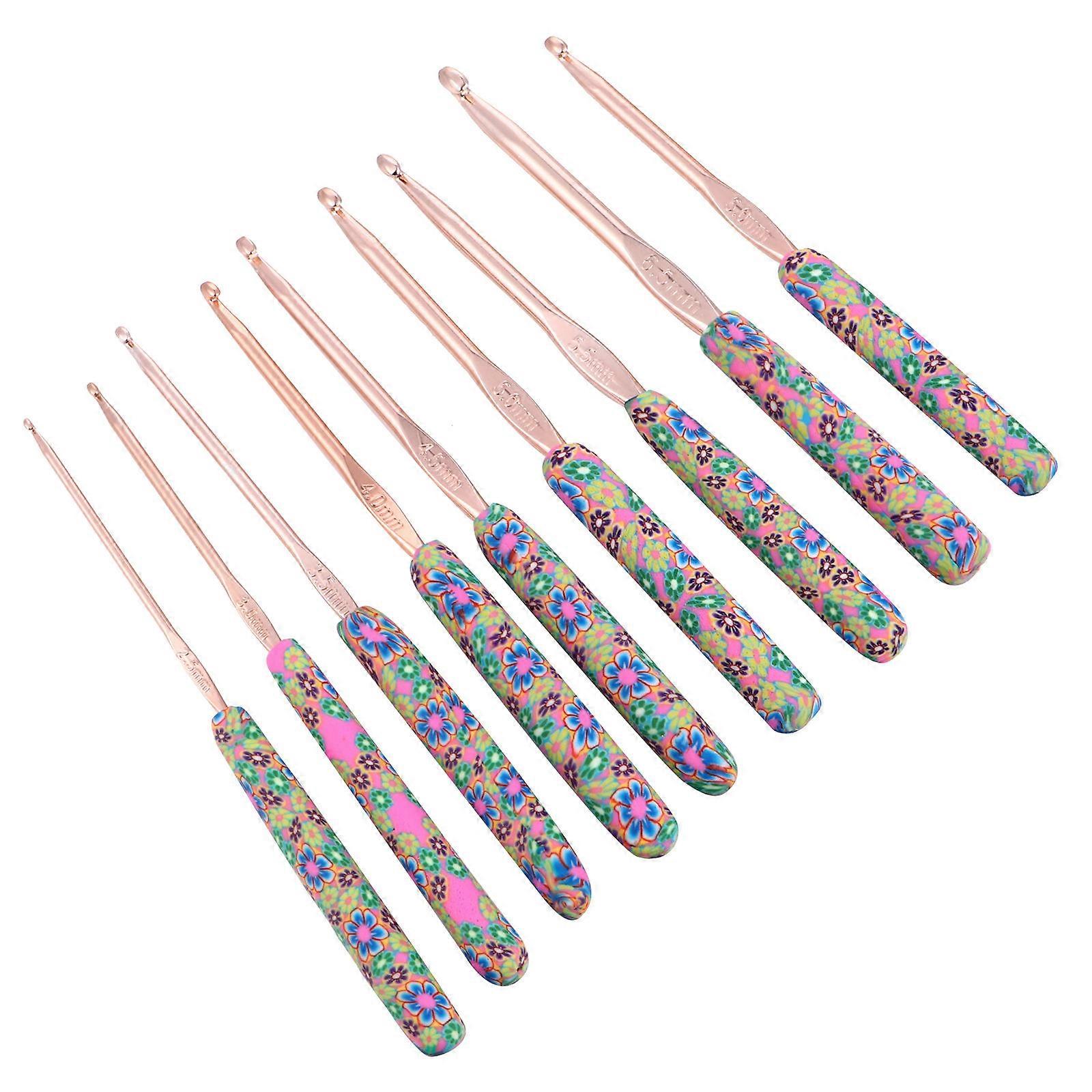 Coloured Crochet Hooks Polymer Clay Handle for Home Use Ergonomic 1.2X15.5CM 9Pcs