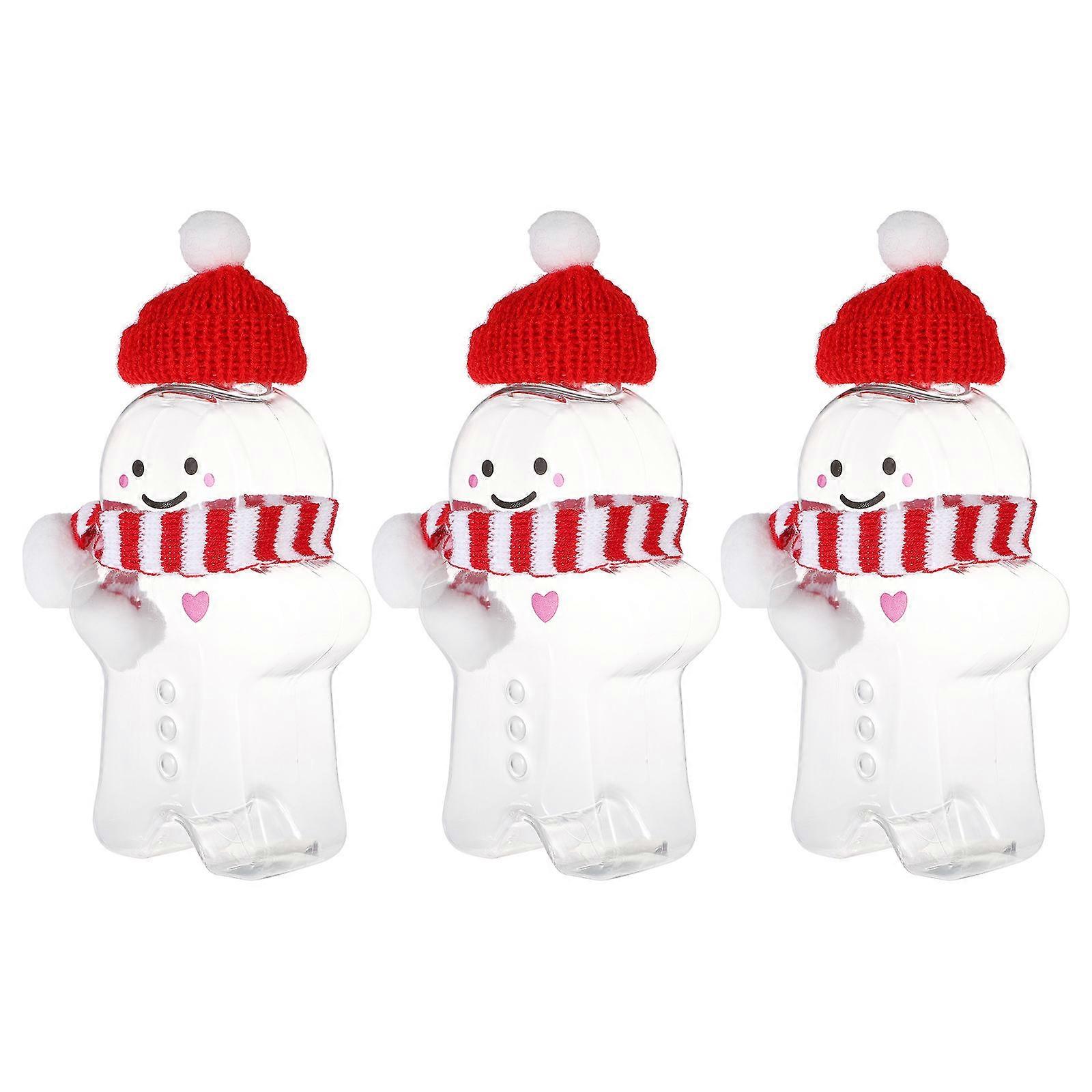 3 Sets Plastic Juice Bottles Christmas Gingerbread Man Empty Containers for Juicing Drinking Beverage 350ml