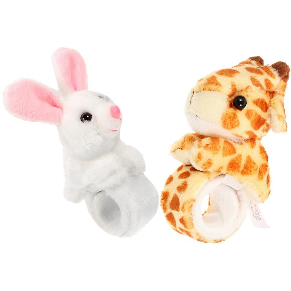 Stuffed Animal Snap Bracelets For Kids Animal Shape Slap Bracelet Plush Design 2pcs